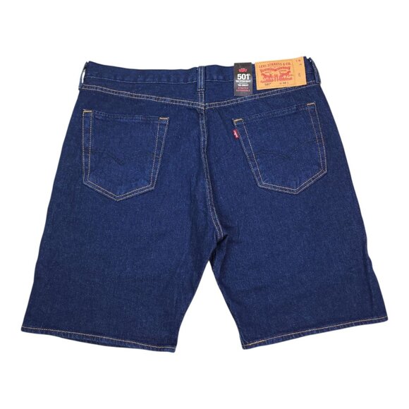 Levis 501 Mens 93 Straight Stretch Denim Shorts W44 Dark Rinse Button Fly - Picture 1 of 11